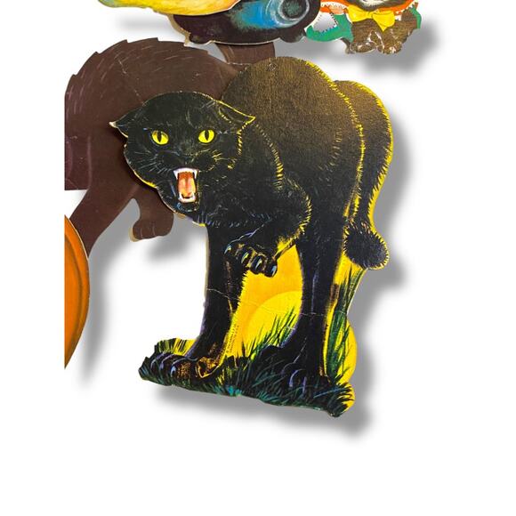 Lot of 6 Vintage Diecut Halloween Decorations Black Cat Witch Skull 7" - Picture 4 of 8
